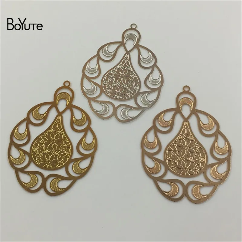 BoYuTe 10Pcs 4432MM Filigree Brass Pendant Silver Gold Flower Etched Sheet Diy Pendant Charms for Jewelry Making