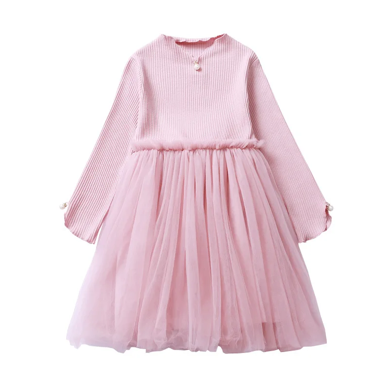 Rlyaeiz Girls Dresses Ball Gown Dress 2019 Spring Autumn Knit Cotton Mesh Patchwork Party Princess Kids Clothes | Детская одежда и
