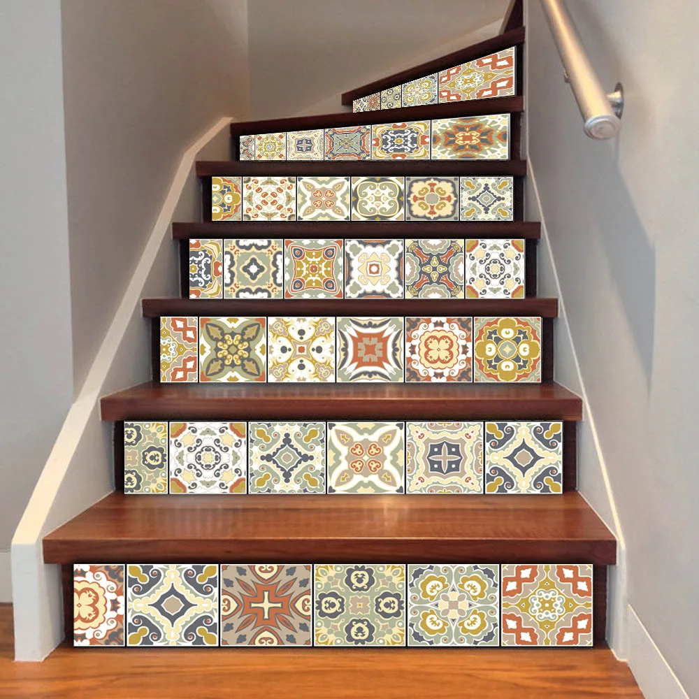 

DIY Tile Decals Wall Sticker Removable Living Room Stairs Floor Waterproof PVC Stair Sticker Home Decor Staircase Decal 100x18cm