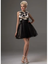 Echt Vintage Short Abendkleider Schwarz Nude Sleeveless Zwei Töne Tüll 2016 Prom Cocktail Kleider für Junioren CD9612