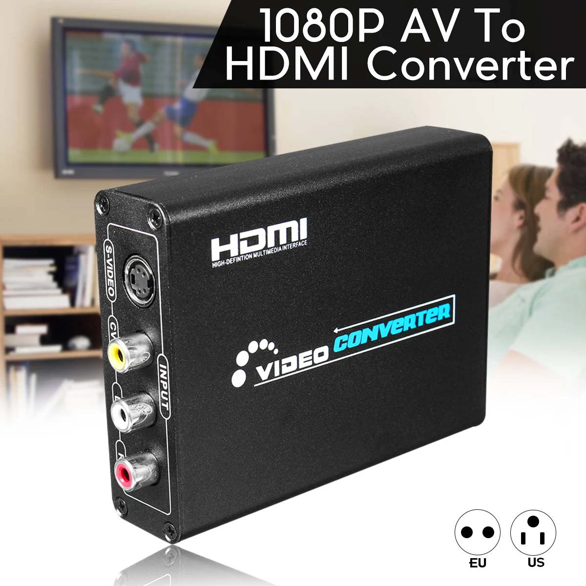 

DC5V 1080P HD AV to HDMI Converter 3RCA AV CVBS Composite S-Video R/L Audio To HDMI Converter Adapter EU/US Plug