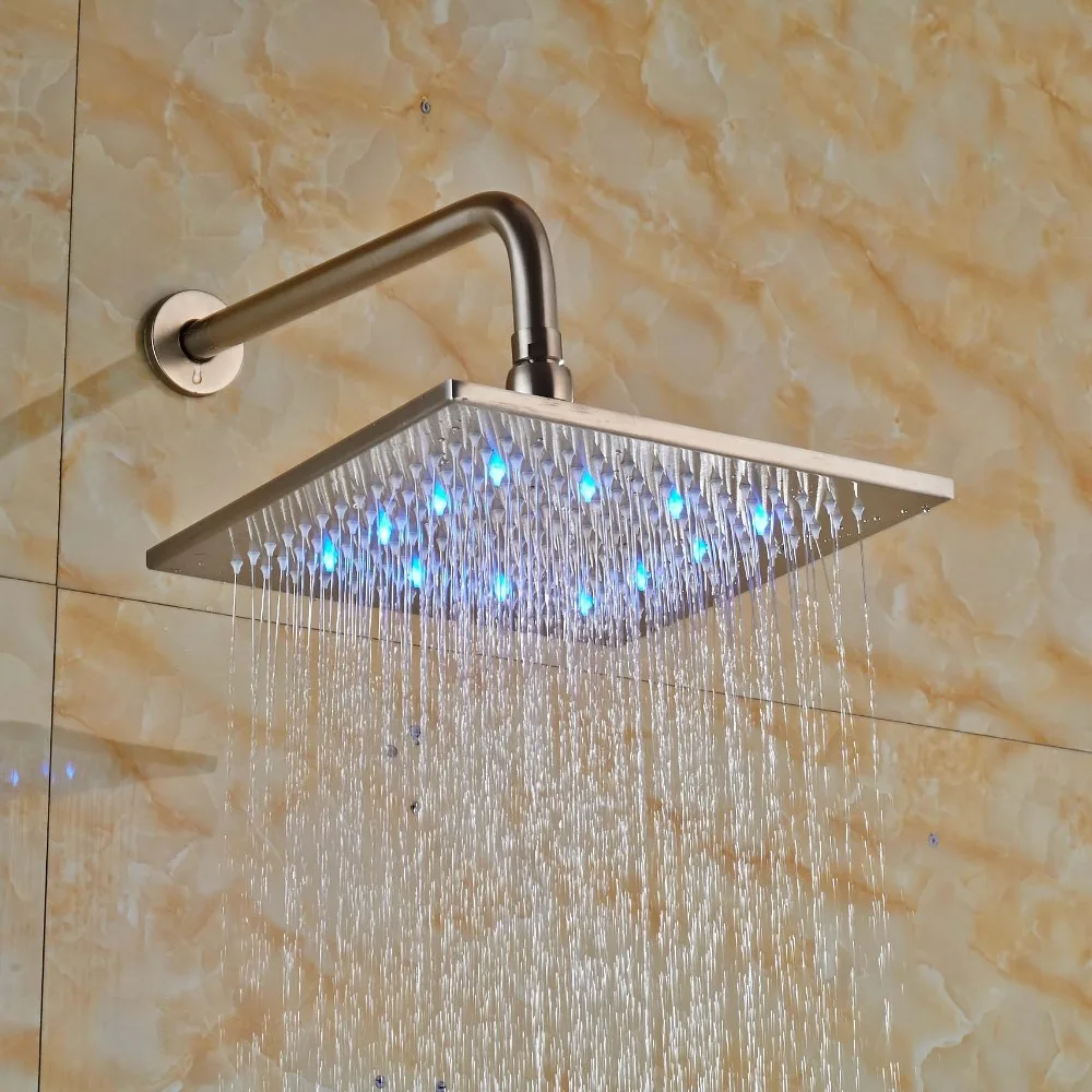 

Color Changing LED Bathroom Shower Head with Wall Mount Shower Arm Brushed Nickel Finished