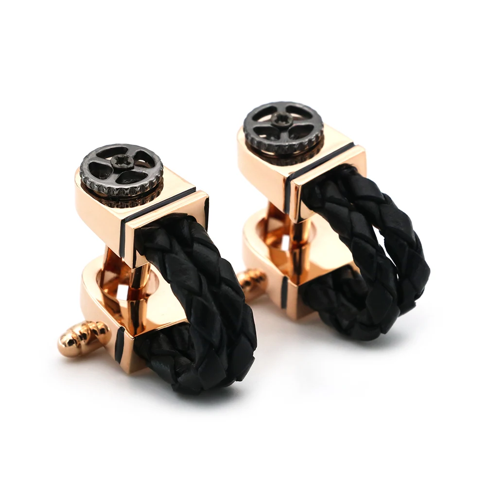 

Men's Leather Chain Cufflinks Copper Material Rose Gold Color