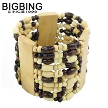 T040 BIGBING ювелирные изделия Модные бусины из натурального дерева широкий эластичный браслет модный браслет Высокое качество