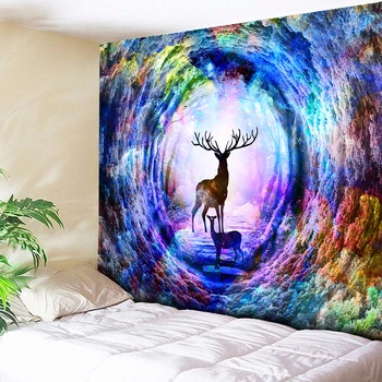 Plus Size Large Wall Tapestry Multicolor Rainbow Elk Tree Hole Hippie Psychedelic Tapestry Wall Hanging Couch Blanket Home Decor psychedelic tree wall blanket home decor tapestry