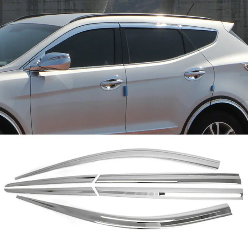 Chrome Car Window Sun Vent Visor Rain Guards Sun/ rain Shield 6Pcs For