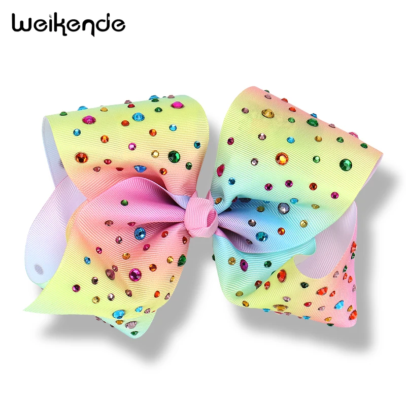 Manhattan Girls Boutique Grosgrain Hair Bows With Colorful Point Drill Clips Big Knotted Hairbow For Kids Accessories | Детская одежда