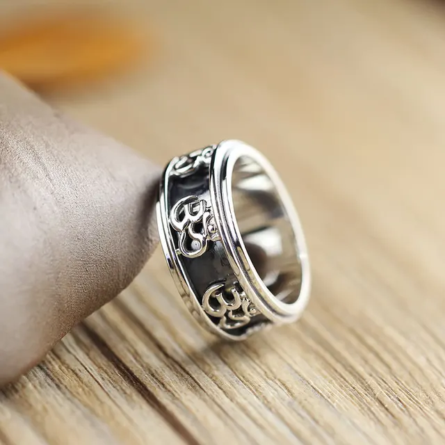 925 Sterling Silver Tibetan Buddhist Om Ohm Spinning Band Ring Men 925 Sterling Silver Tibetan Buddhist Om Ohm Spinning Band Ring Men Women A3415