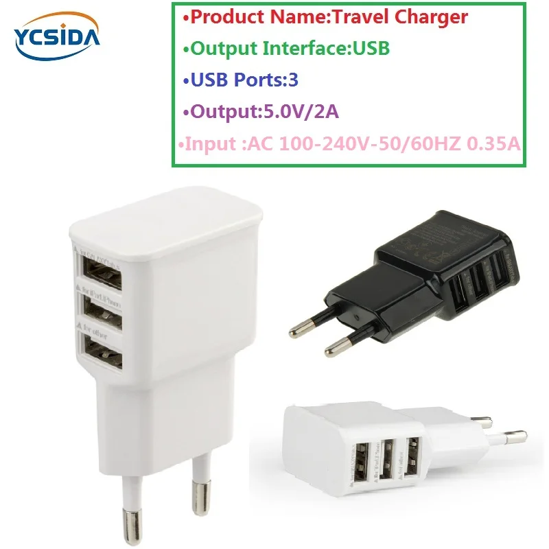 

EU Plug 5V 2A 3 USB Output phone Travel Charger Adapter Compatible country Russia Ukraine Germany Poland France Spain etc.