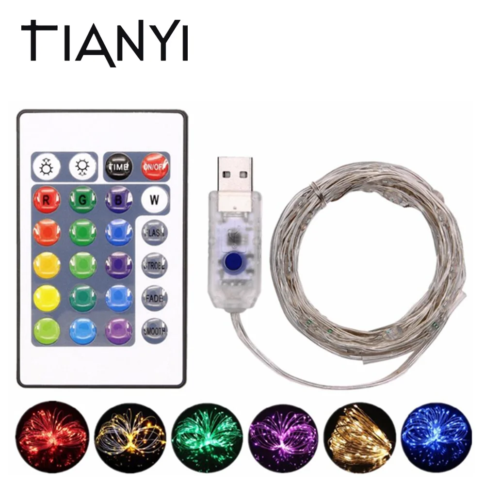 

5V USB Fairy Light RGB LED String 5M 50LED Christmas Garland Outdoor LED Lights Decoration Party Wedding Holiday + 24Key Remote