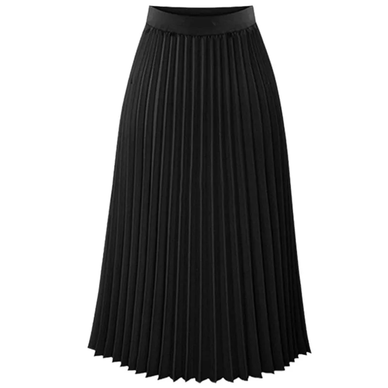 Fashion New Lady Women Summer Long Chiffon Skirt Elastic Waist Double Layer Midi Pleated Skirts