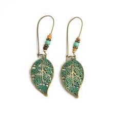 Folhas de folha oco de bronze brincos gota vintage bohemia contas balançar brincos para mulheres menina moda boho praia hoilday jóias