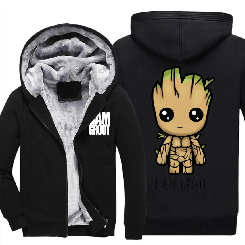 

Mens Fleece Hoodies Winter Plus velvet thickening Outwear Jacket Men Slim Fit Zipper Hoody Man Streetwear Tracksuit Male Groot