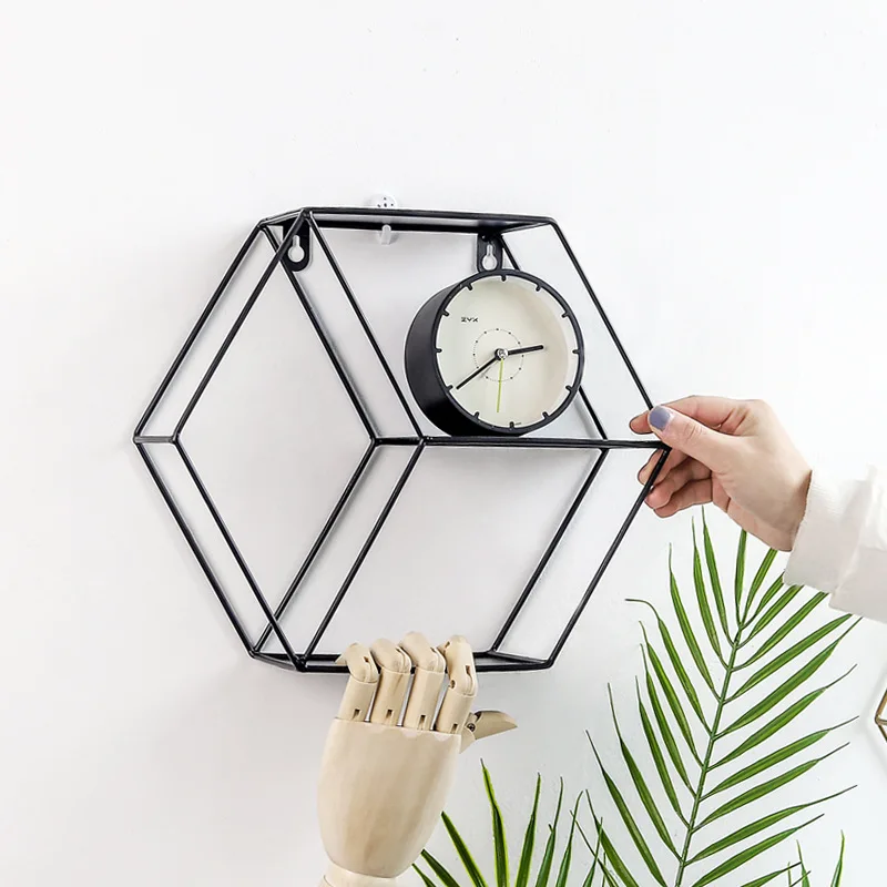 

Metal Sexangular Storage Shelf Wall-Mounted Simple Display Rack for Bedroom FPing