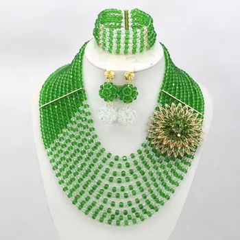 

2015 Latest Green Crystal Beads Nigerian Wedding Fashion Costume Jewelry Set African Jewelry Sets Free Shipping AMJ612