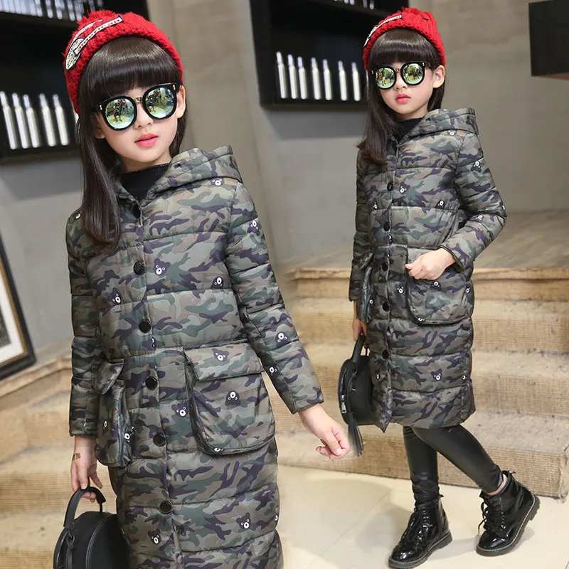 

Children's Winter Thickening Cotton-Padded ClothesLlong Camouflage Coat Edition Girls Children's Wear 90% White Duck Down Jacket