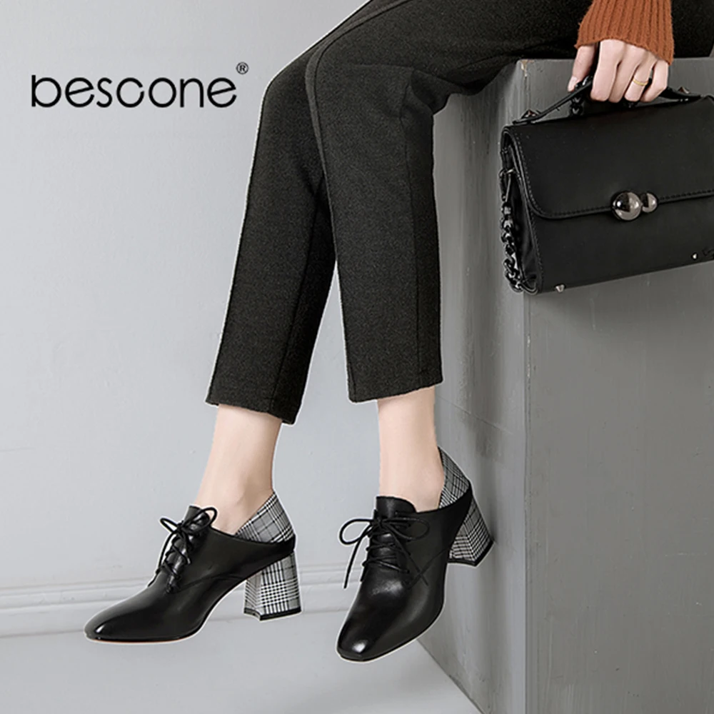 Neuheiten Qualität Büro Hohe Schuhe Quadratische Bo56 Design Heels Splice black Frauen Caramel Elegante Lace Pumpen Bescone Pumps 2019 Up RWwnf8qII