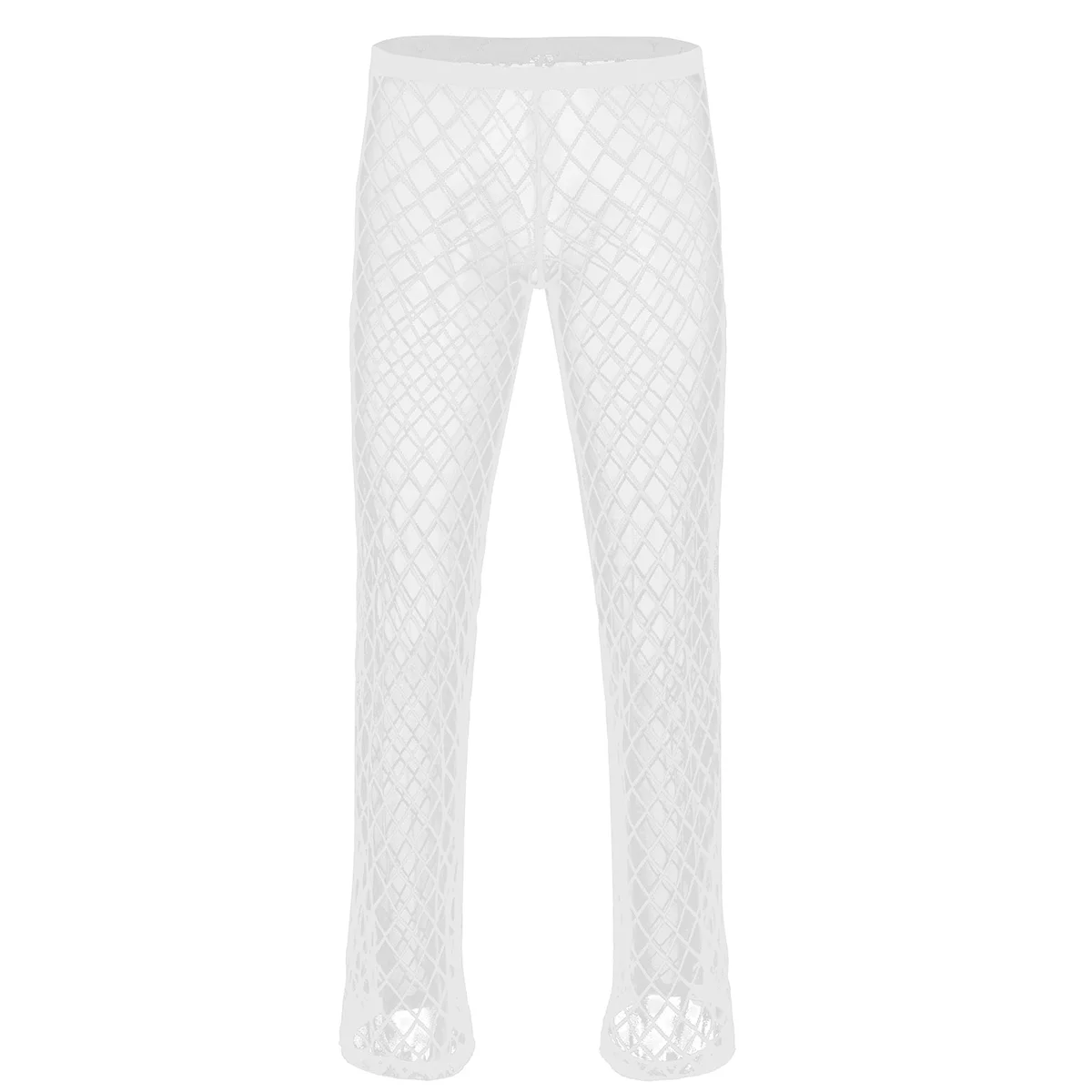 Sexy Mans Transparent Long Pants Breathable Thin Mesh Pajamas Trousers Pajamas Pants Nightwear Underwear Male Sleep Bottoms - Цвет: White