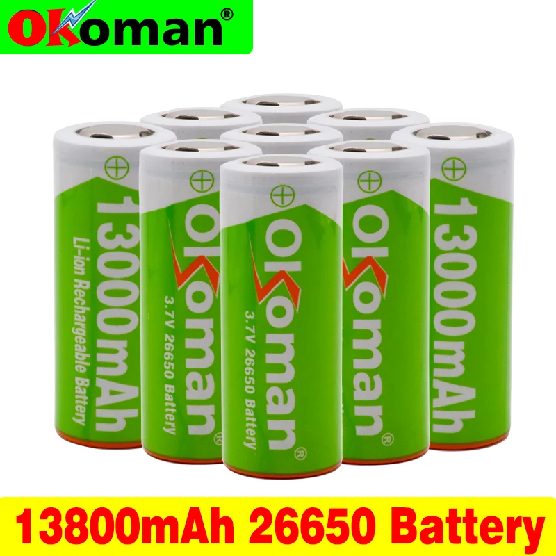 Okoman 26650 батарея 13000mAh литий ионная аккумуляторная для светодиодного фонарика