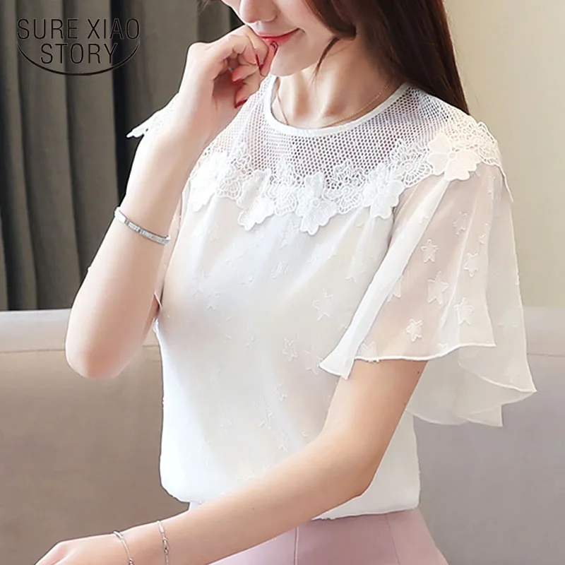 

Blouses blusas mujer de moda 2019 chiffon blouse white blouse shirt lace Flare Sleeve shirts clothes sweet shirts 4405 50