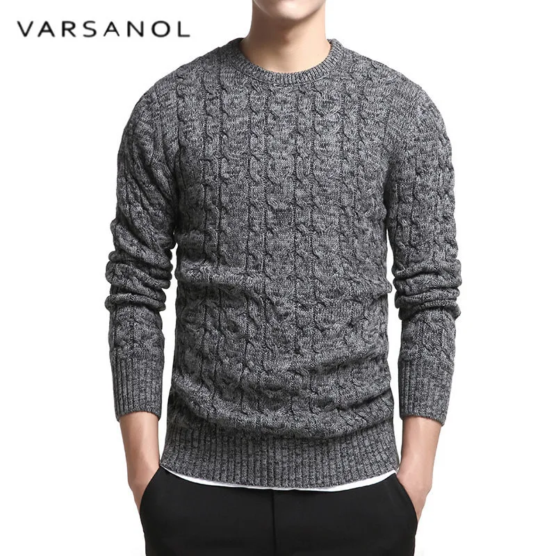 Varsanol брендовый хлопковый свитер, пуловер для мужчин с круглым вырезом, Повседневные свитера с длинным рукавом, вязанная однотонная одежда, осенняя M-3XL, новинка - Цвет: GrayXR805