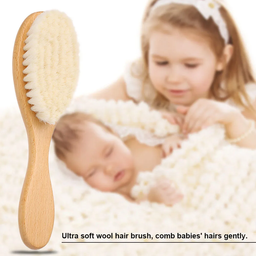 

New Ultra Soft Baby Hair Brush Wooden Handle Newborn Baby Hairbrush Infant Comb Neck Face Duster Brush