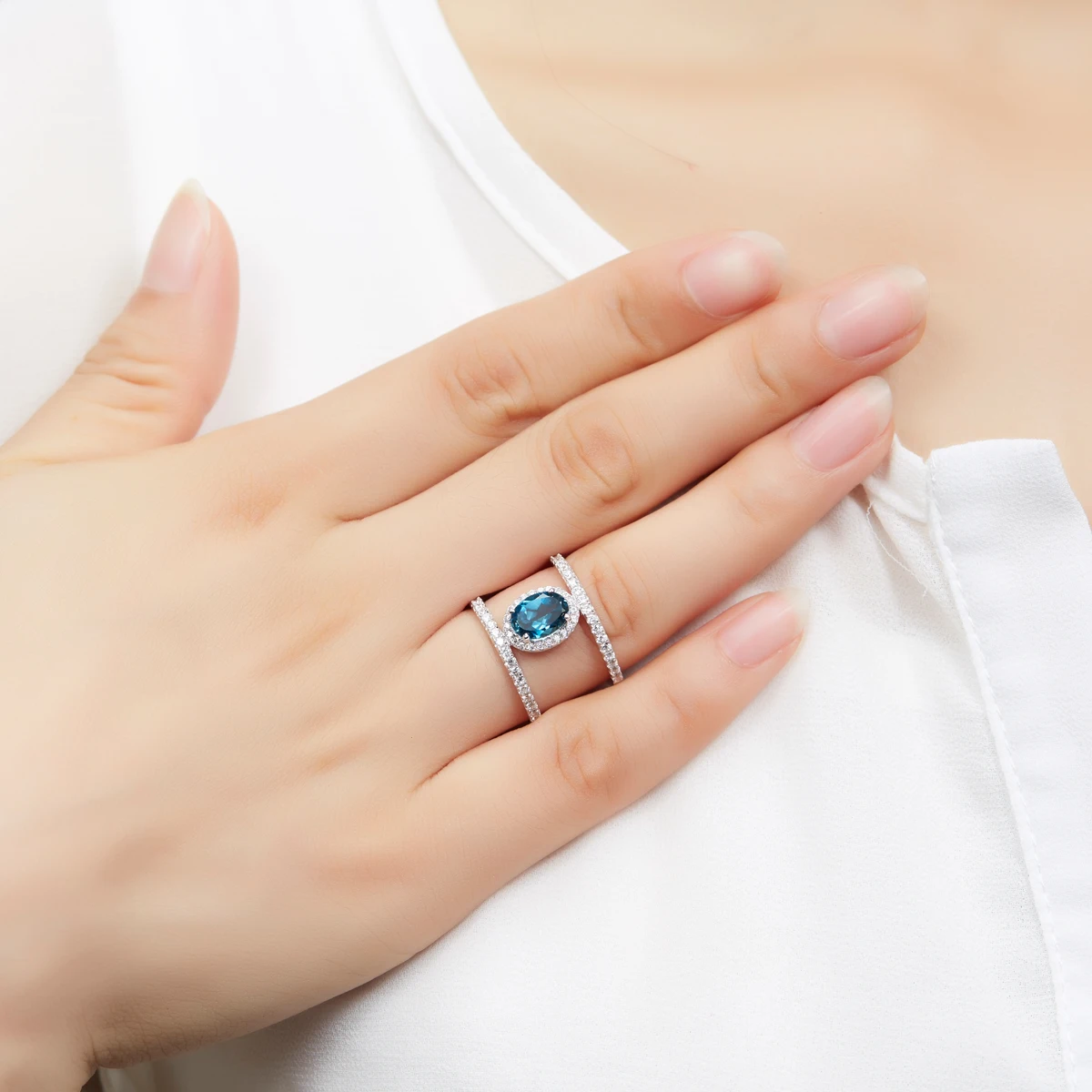 

Hutang 2.2ct Natural London Blue Topaz Ring Solid 925 Sterling Silver Gemstone Brand Jewelry 2017 New Arrival Women