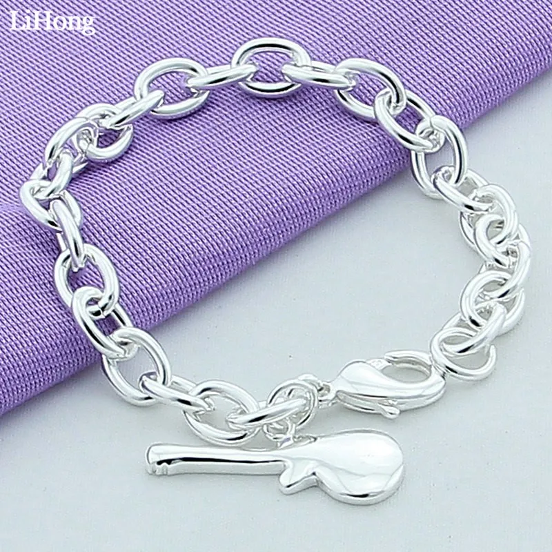 

Best Selling 925 Silver Jewelry Musical Instrument Small Guitar Pendant Charm Bracelet Ladies Fashion Jewelry Gift