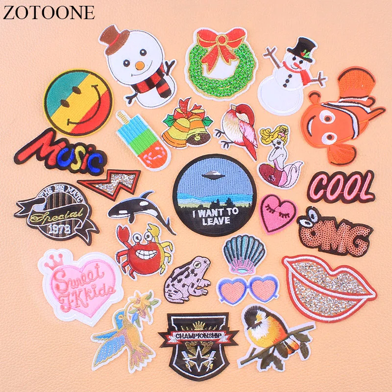 

ZOTOONE Iron On UFO Music Patches For Backpack Applique Embroidered Tactical Letter Christmas Patch Stickers For Clothes Jeans