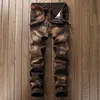 Fashion High Quality Retro Men Gold Painting Jeans Coated Slim Straight Pleated Biker Jeans Pants Male Denim Casual Pants 42 1
