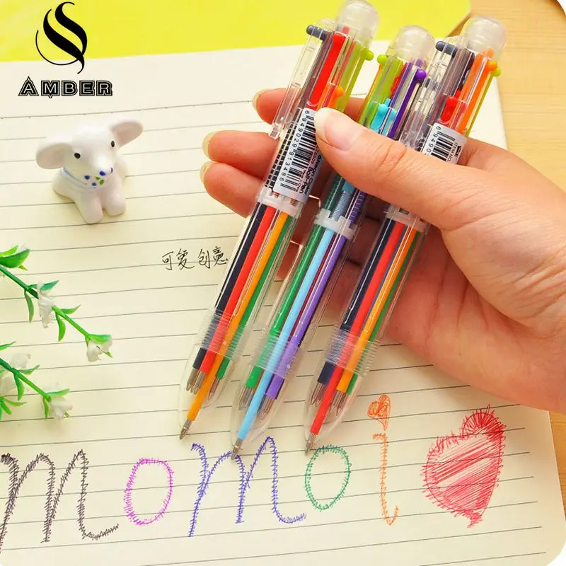 

Novelty Multicolor Ballpoint Pen Multifunction 6 Colors Colorful Stationery Creative Plastic Pen School Supplies YZB6S
