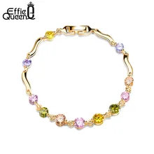 Effie queen модные браслеты для женщин золотого цвета с цветным кубическим цирконием ААА фиолетового розового кристалла звено цепи ювелирные изделия DDB13