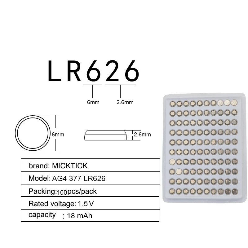 100 шт./упак. AG4 аккумуляторы таблеточного типа 1,55 V LR626 LR66 377 SR626SW 177 сотовый часов игрушки дистанционного Камера