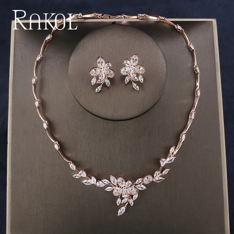 

RAKOL Newest Luxury Sparking Brilliant Flower Cubic Zircon Wedding Bridal Jewelry Sets For Women Party Dress Accessories RS53094