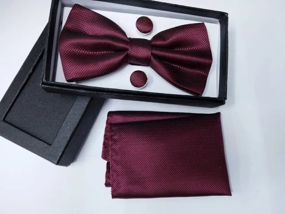 wine red 1 Подарок мужчине шелк подарки для мужчин бабочкой Карманный площадь кешью цветы галстук-бабочка и платок носовой платок с запонки box set - Цвет: wine red 1
