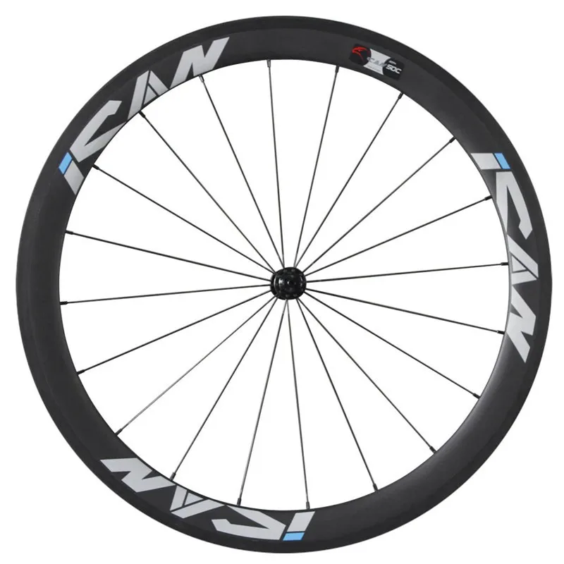 Best ICAN 700C 50mm clincher carbon wheels 23mm width UD matt road bicycle Powerway R13 black hubs CN spoeks carbon wheelset 50C 5
