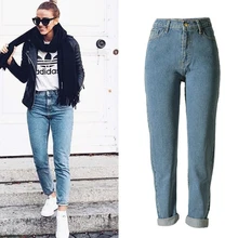 Новые осенние модные женские джинсы с высокой талией, повседневные джинсовые штаны в стиле бойфренда, женские уличные прямые свободные джинсы больших размеров
