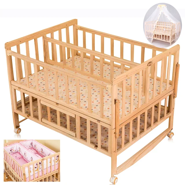 Baby Twins Crib With Mosquito NetDouble Infant Wooden Bed Can Joint Adult Baby Twins Crib With Mosquito NetDouble Infant Wooden Bed Can Joint Adult