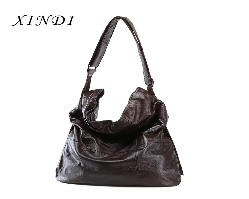 XINDI повседневная женская сумка из мягкой натуральной коровьей кожи, модные сумки на плечо, Женская Большая Сумка-тоут, сумка для покупок и сумка-вкладыш - Цвет: Коричневый