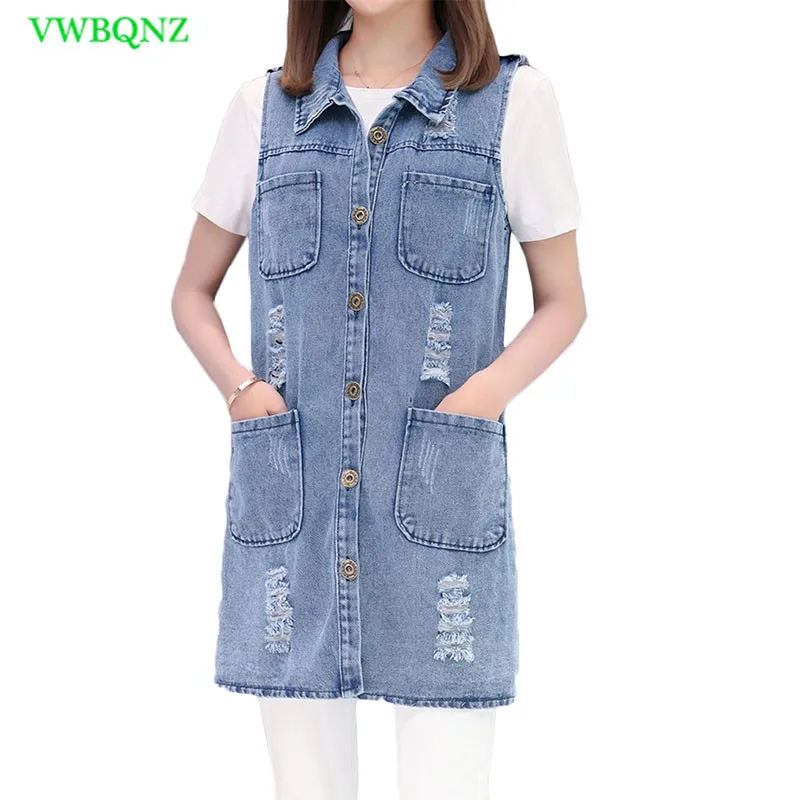 Plus Size Denim Vest Women Coat Spring Summer Vests Jeans Coats Female