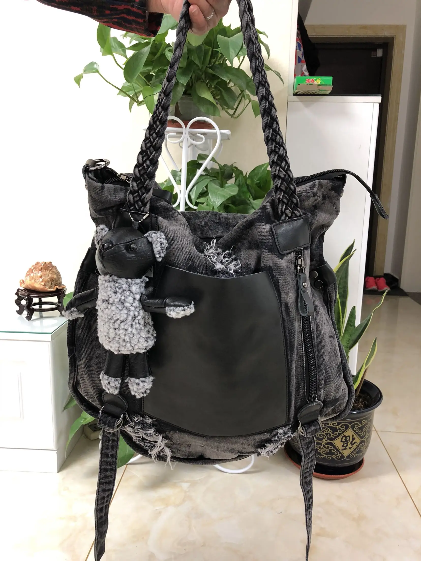 

women large capacity denim handbag female shoulder bag Satchel multi function female bags