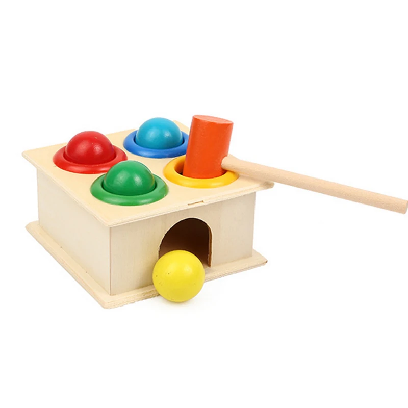 Funny Developmental Toy Hammering Wooden Ball+Hammer Box Children Early
