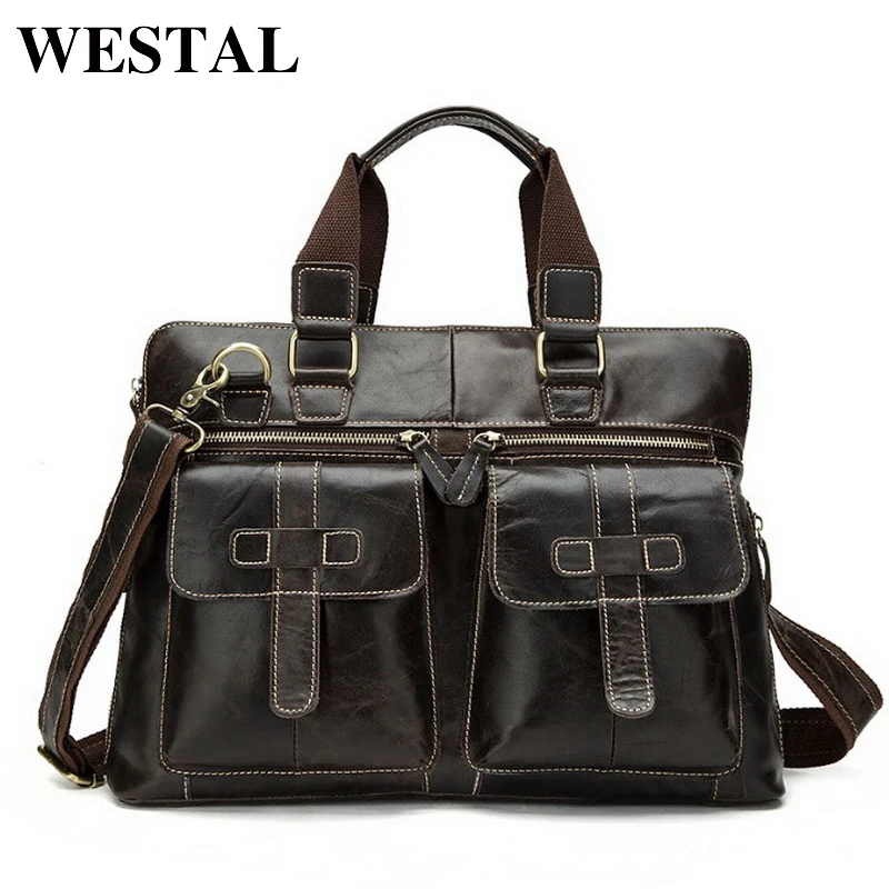WESTAL Business Men Briefcase font b Handbags b font Genuine font b Leather b font Men