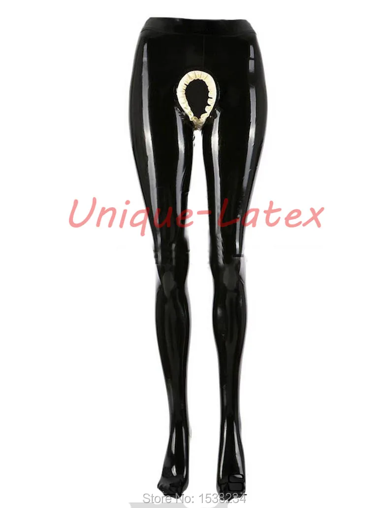 

Sexy Latex Pantyhose Ruffle crotch Rubber pants black pantaloons Gummi Bottoms Fetish plus size tights trousers