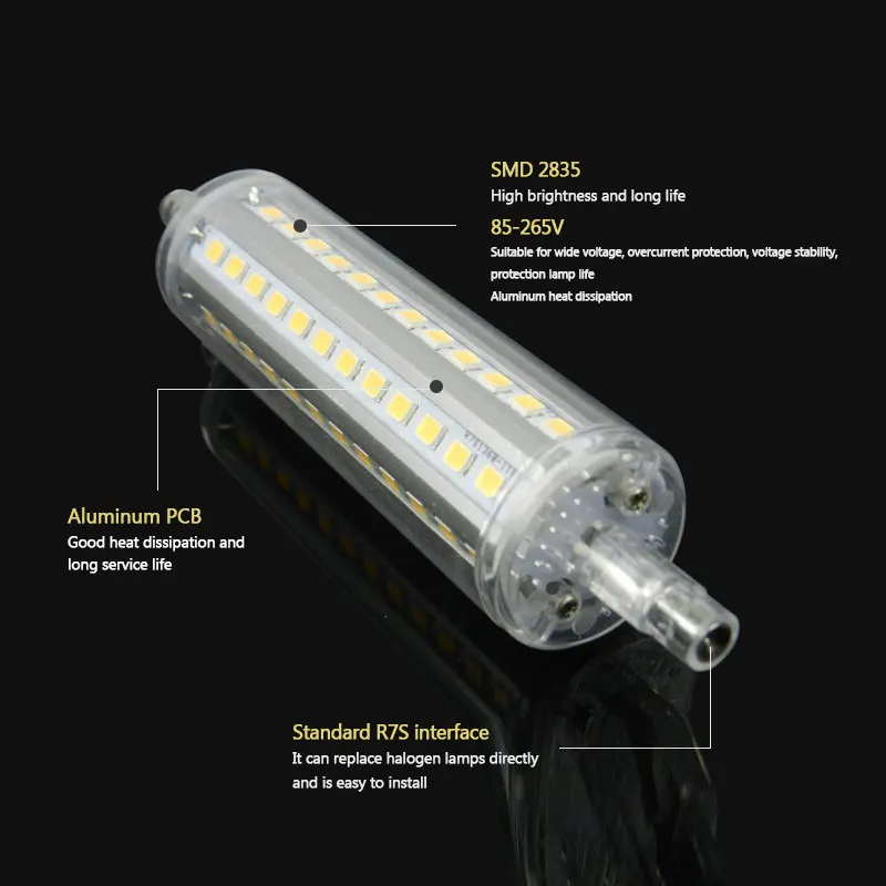 Светодиодная лампа R7S SMD 2835 189 мм 135 118 78 220 В 110 15 Вт 12 10 5 сменная галогеновая