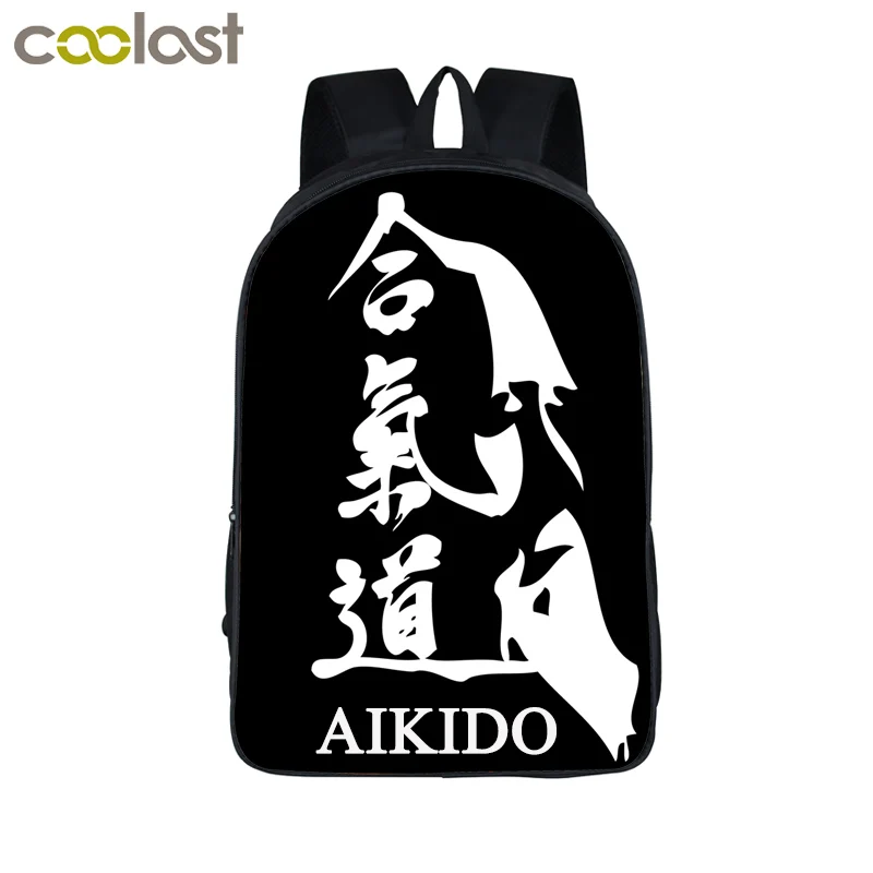 Крутые женские рюкзаки для занятий боевым искусством дзюдо/тхэквондо для подростков, девочек и мальчиков, каратэ/айкидо, детские школьные сумки, 3D ноутбук, mochila - Цвет: 16 Aikido01