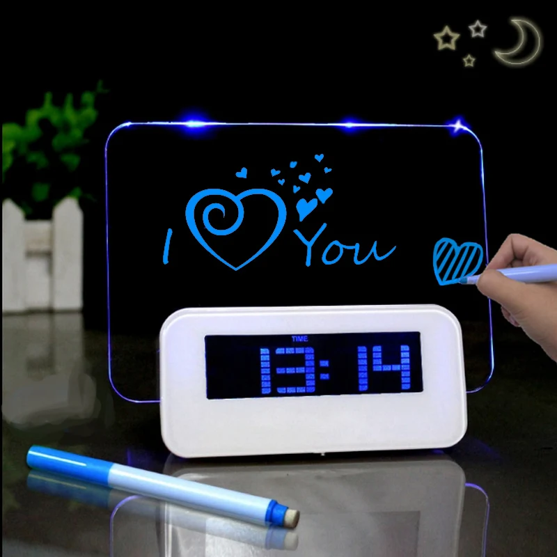 

Fashion Handwriting LED Fluorescent Digital Alarm Clock With Message Board Multifunction Luminous Table Digital Alarm Clock Gift