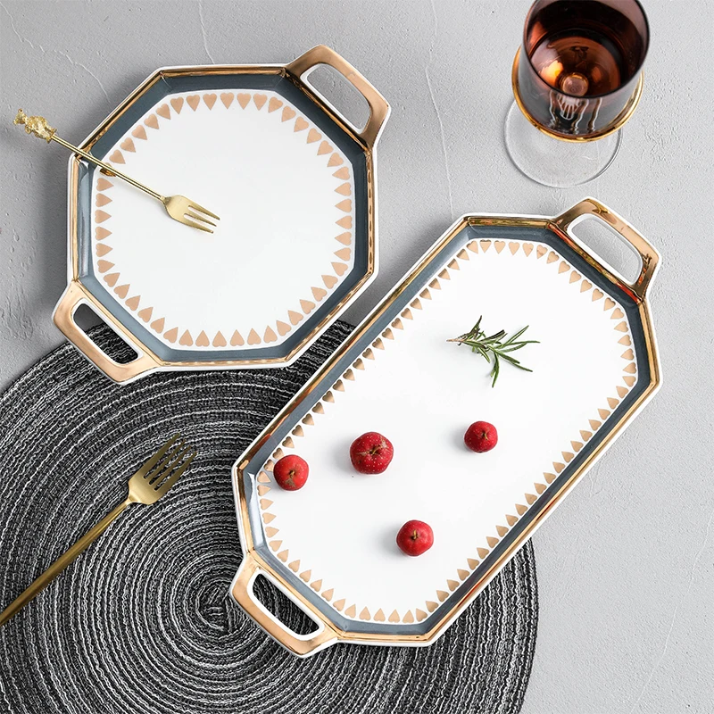 

Nordic Light Luxury Style Gold Porch Ceramic Western Dish Dessert Salad Plate Sushi Dish Jewelry Storage Tray Bina Tray