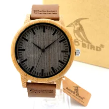 Bobobird A18 Nueva Vendimia de La llegada De Bambú Redondo De Madera de Cuarzo Relojes Con Bandas de Cuero Para Mujer Para Hombre relojes de primeras marcas de lujo