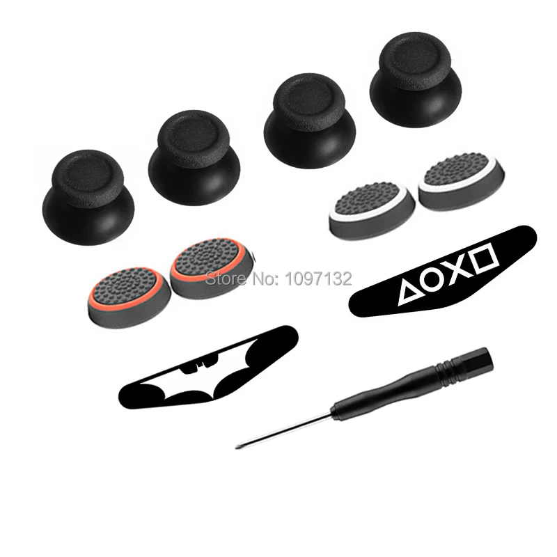 4pcs Black Analog Joystick Stick + Tool +2pcs LED Sticker for Sony Playstation 4 PS4 Controller Analogue Thumbsticks for Dualshock 4